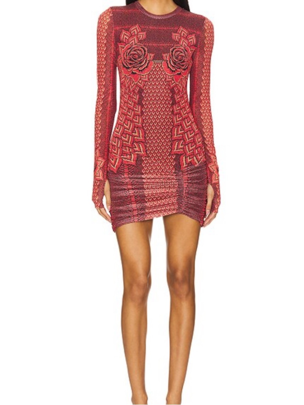 NWOT AFRM Red Patterned rose Long-Sleeve Mini Dress size medium